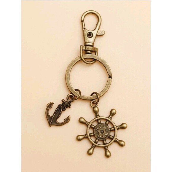 Men Rudder Wheel Charm Keychain Gift for Him Car Key Chain - Picture 1 of 2